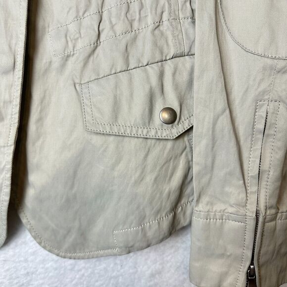 2/$30 Talbots Moto Jacket Asymmetrical Zip Size 14 Tan Neutral Cinch Waist - Picture 5 of 14